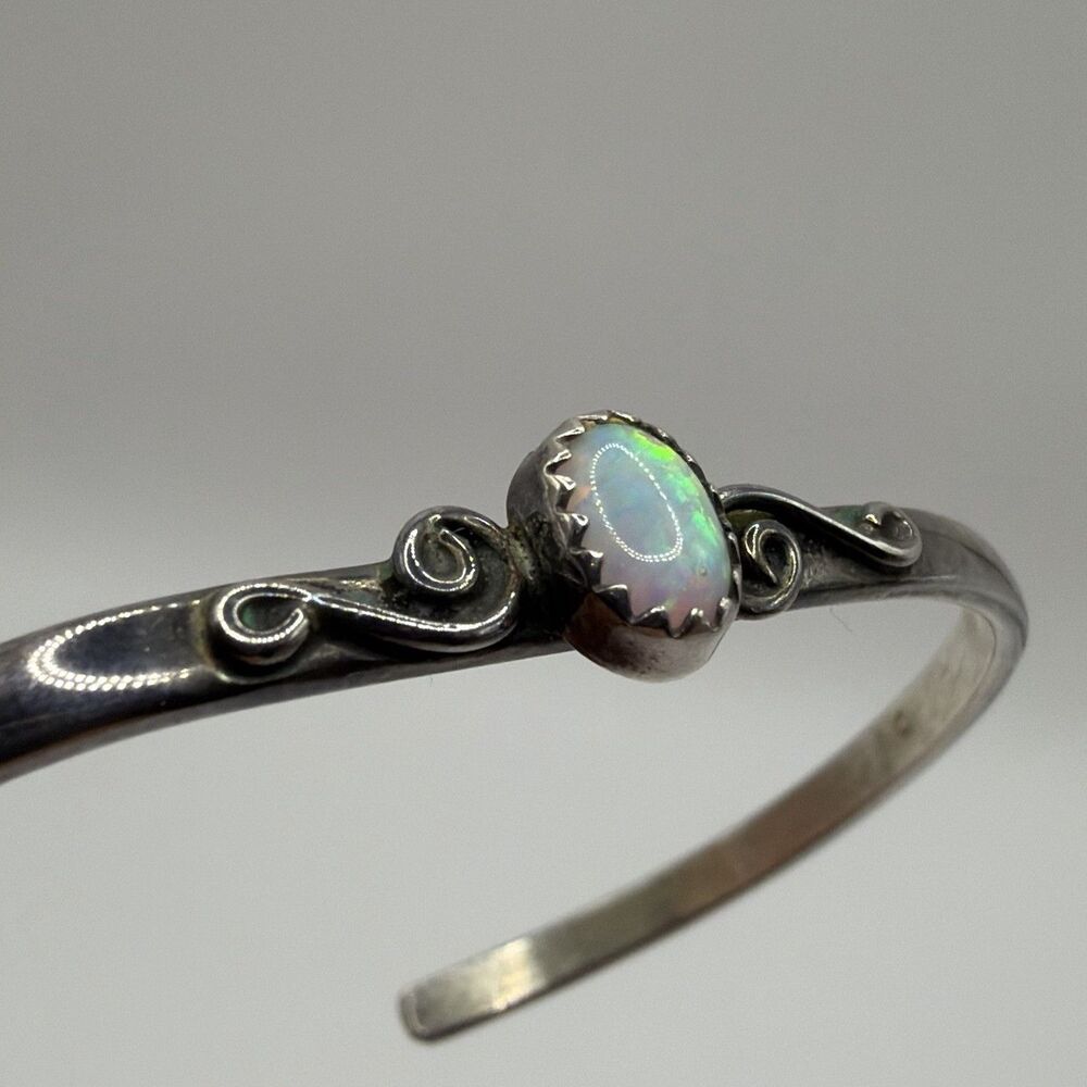 Vintage 925 Sterling Silver Opal Cuff Bracelet 7" Southwestern 8g